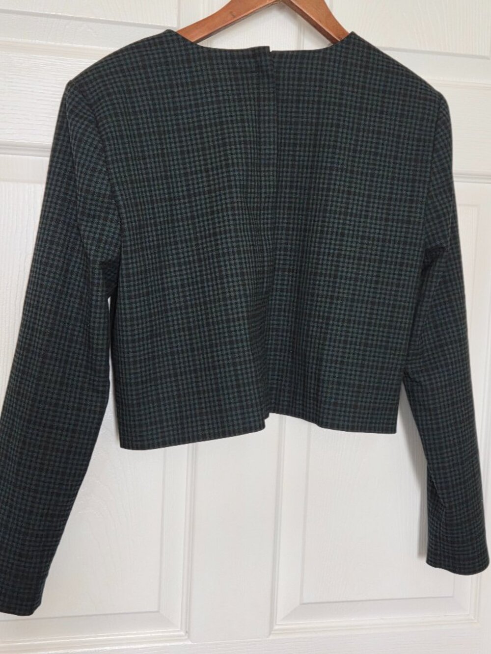 Ann Taylor Dark Green Plaid Long-Sleeve Cropped Jacket Blouse - Picture 10 of 16